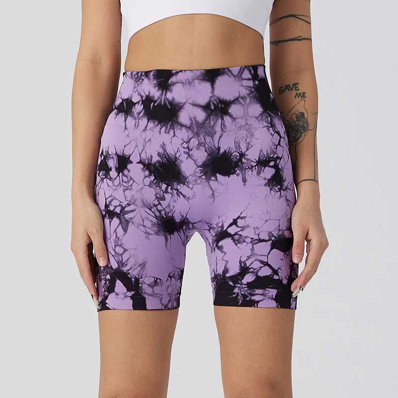 Seamless tie dye push up yoga shorts suitable for women high waisted summer fitness running cycling sports gym shorts Y250412