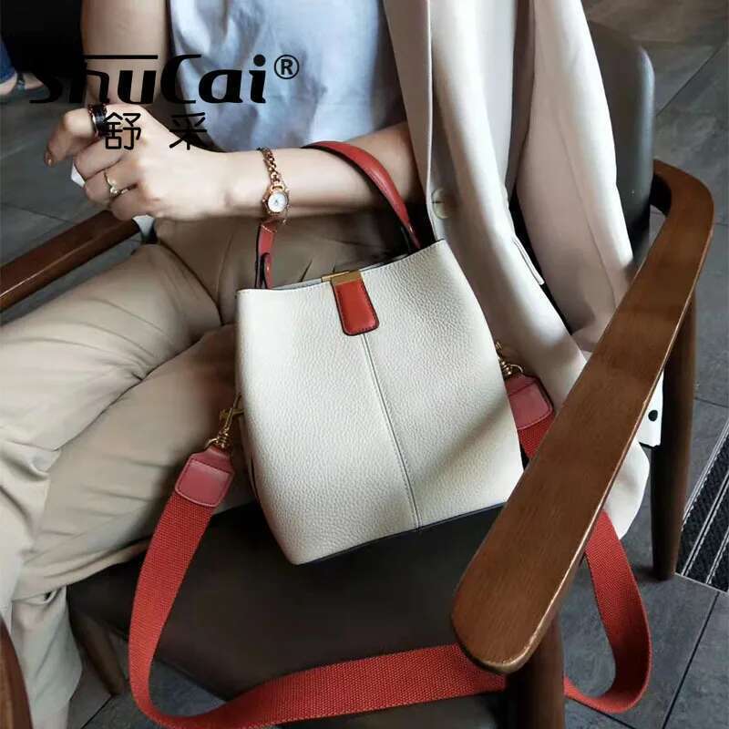 Designer Bag Genuine Leather Bucket Bag Female Korean Handheld Single Shoulder Crossbody Large Capacity Hundred Bags