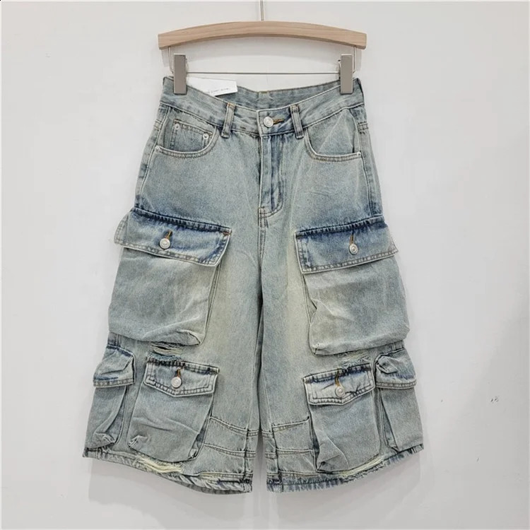 Y2k womens streetwear shorts retro washed jeans denim womens goods one-third pants 250411