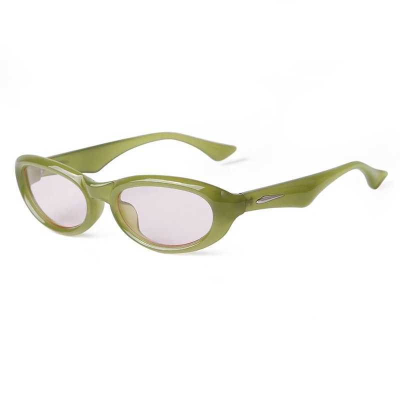 Trend Oval Rectangle Sunglasses Women Brand Cat Eye Shades Eyewear Tortoiseshell Rivets Frame Green Men Sun Glasses Female UV400 Z250411