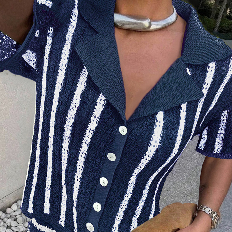 Elegant Fall Season Ladies' Costume Ensemble Featuring Vibrant Striping for Special Occasions---NBL105 blue and white