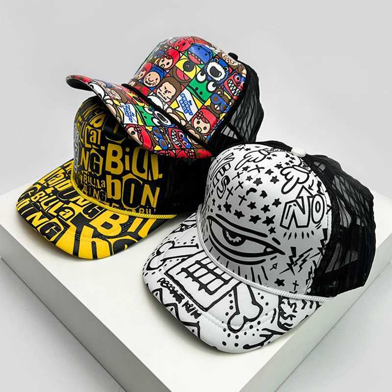 New Fashion Mens Printed Cartoon Baseball Cs Breathable Sunset Edition Korean Hip Hop Half Mesh Hat on Trend StreetXJ250411