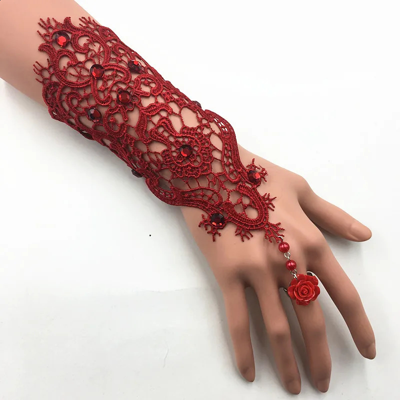 1pair Lace Pearl Rhinestones Bridal Gloves Bracelet Wedding Glove White Black Pink Bride Party Prom Jewelry Ring Wristband Glove 250408