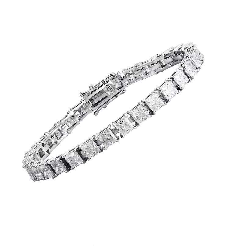 Waterproof Tarnish-Free Jewelry 925 Sterling Silver Custom 18K Gold Plated 4mm Square Moissanite Princess Bracelet for Women