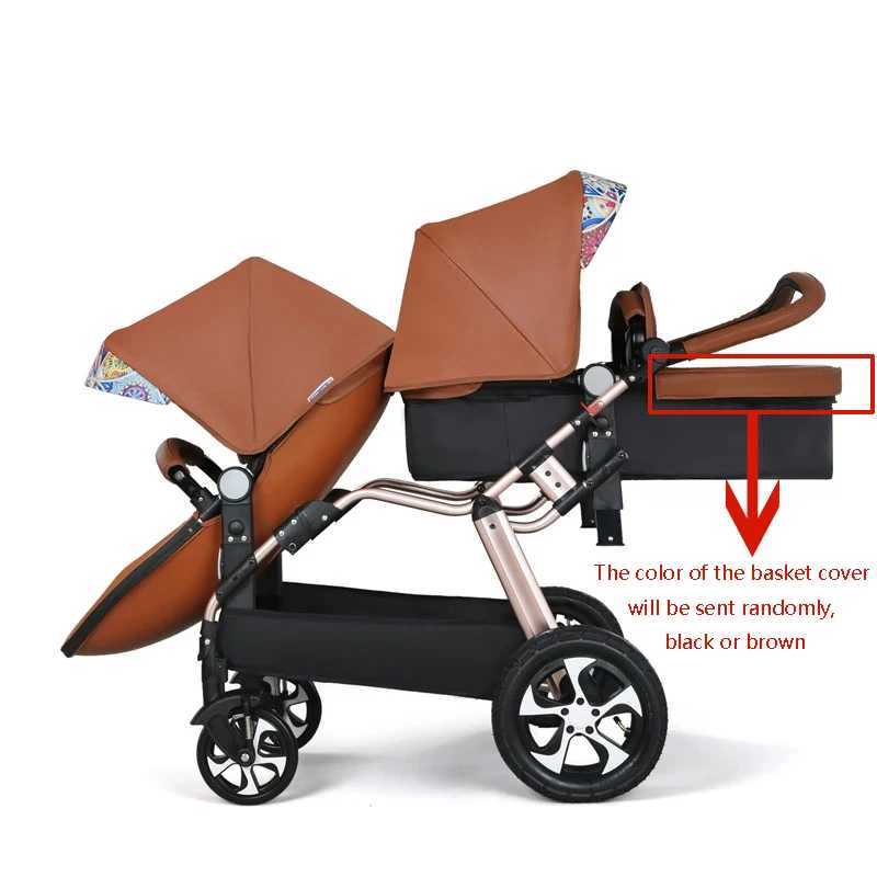 New luxury twin baby stroller aluminum frame PU leather twin baby stroller baby can sit and lie down twin baby stroller W250411