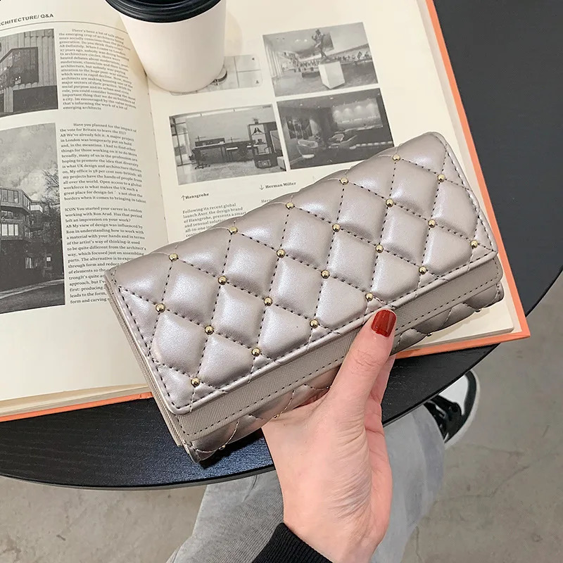 Fashionable Studded Womens Wallet Solid Color Solid Color Large Capacity Diamond Mesh Wallet 250411
