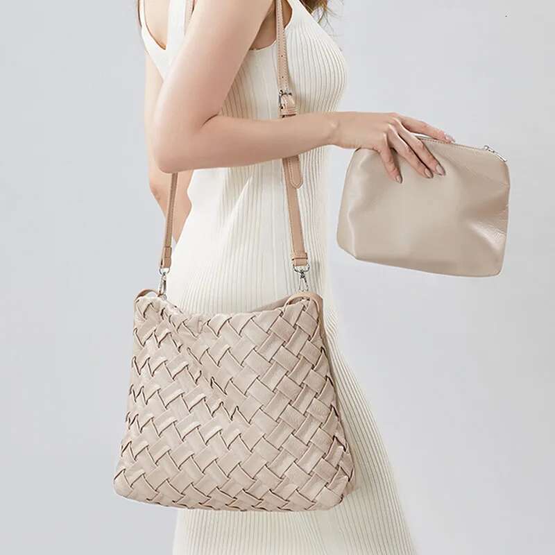 Woven Tote Bag Women Textured Pleated Soft PU Leather Large Capacity Shoulder Messenger Bags 223Z01