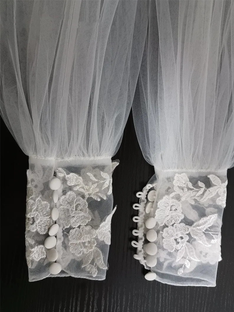 Lace Applique Removable Wedding Sleeves Bride Gloves Tulle Wedding Accessory Puffy Long Sleeves 250408