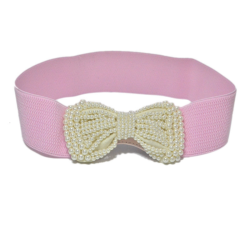 Elastic Fashionable Waistband Versatile Women's Wide Pearl Big Bow Accessories Belt