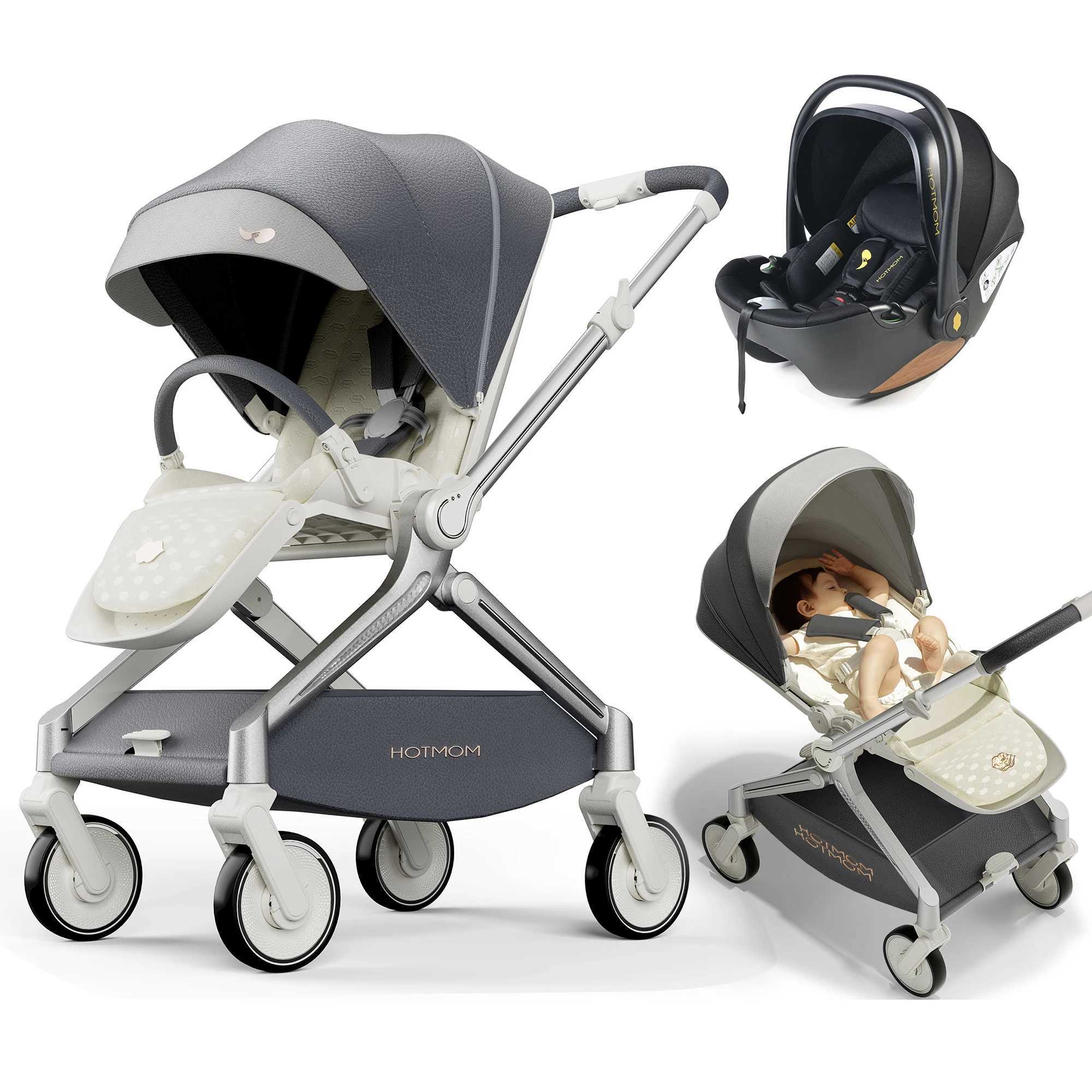 Hot Mom Evolution Light Cart Ultra Wide Seat Tiltable Backrest Reversible Large Wheels Magnesium Alloy Frame F39 W250411