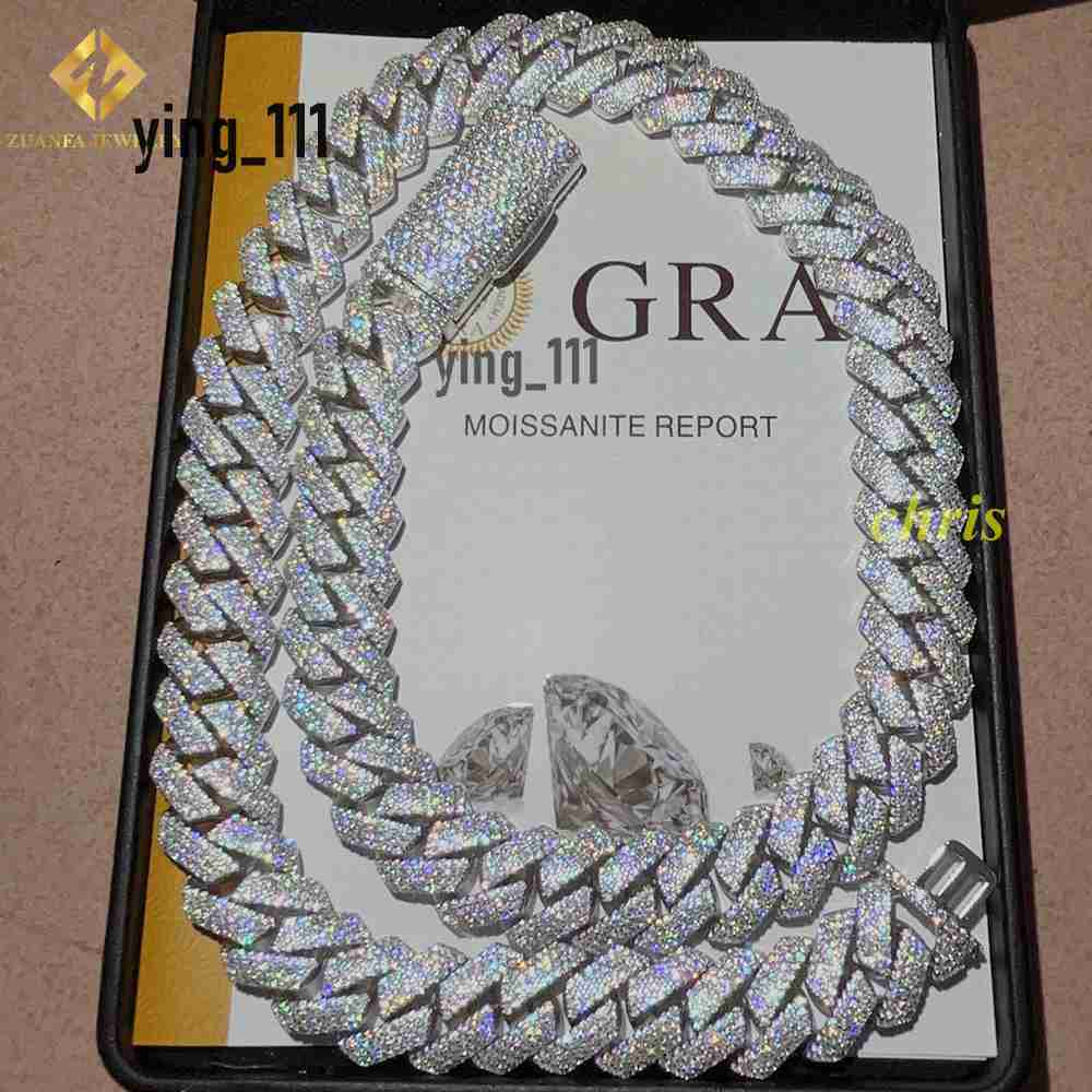 Fast Delivery 15mm 4 Rows Stone Vvs Moissanite Iced Out Diamond 925 Cuban Link Chain