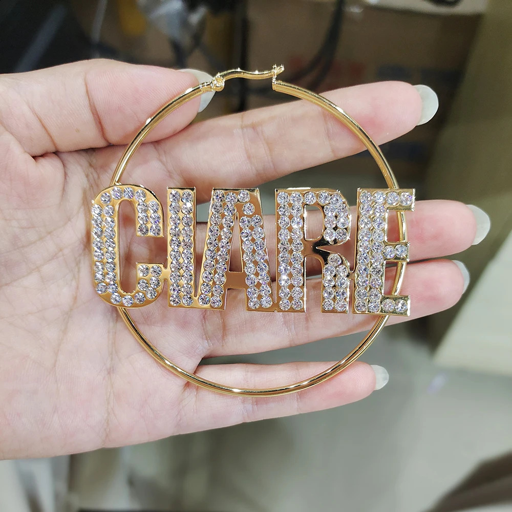 DODOAI Bling Name Earrings Customized Rings with Large Personalized Alphabet Declaration Word Hip Hop Sexy 50100MM 250410