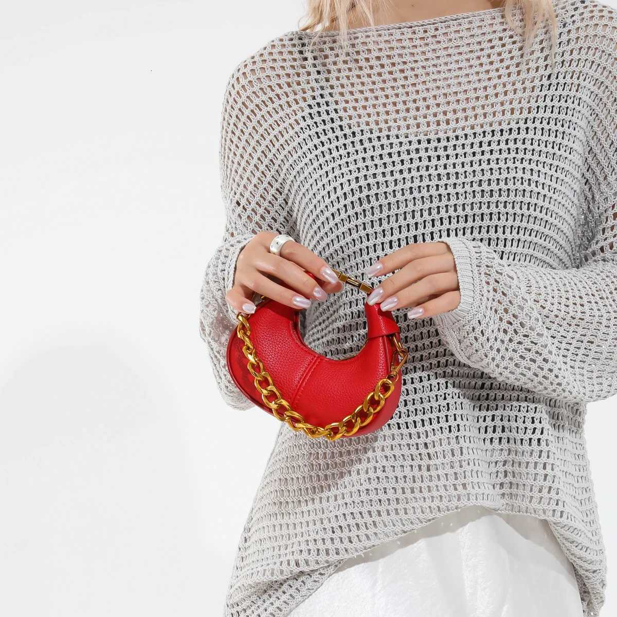Womens Trend Half Moon Chains Shoulder Bag PU Leather Ladies Handbag Personality Luxury Designer Mini Crossbody Bags for WomenW251112