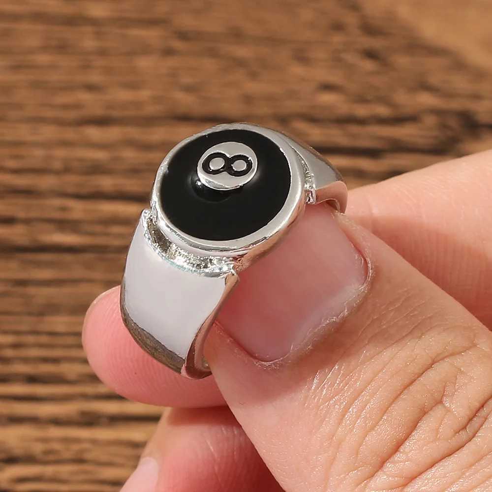 Punk Billiards Digital Black 8-Ball Ring Metal Alloy Open Adjustable Ring Fashion Hip Hop Rock Mens Jewelry GiftXJ250412