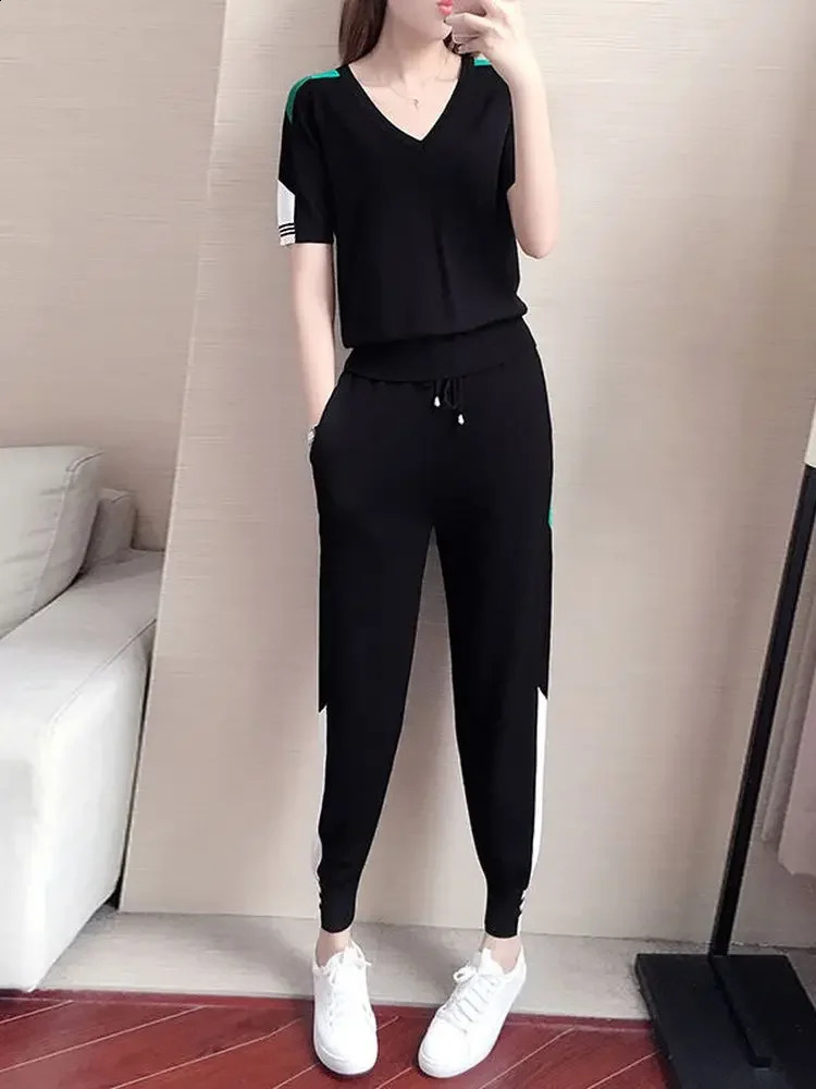 Sports Suit for Women Summer Fashion Korean-style Age-reducing Loose Casual Short-sleeved Two-piece Gym Clothing Suits 250411