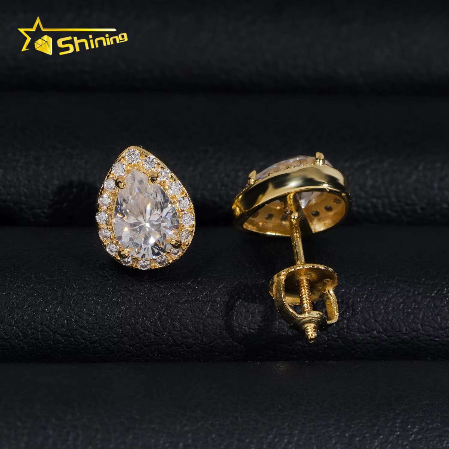 New Arrival 925 Silver Halo Design Pear Cut Moissanite Stud Earrings GRA Certificated Screw Back Women Fine Jewelry Earrings