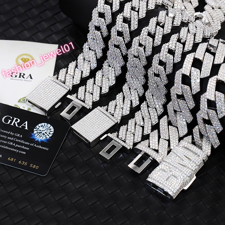 Moissanite Cuban Chain Multiple Size 2rows Cuban Necklace Hip Hop Stylish Bling 925 Silver Moissanite Cuban Link