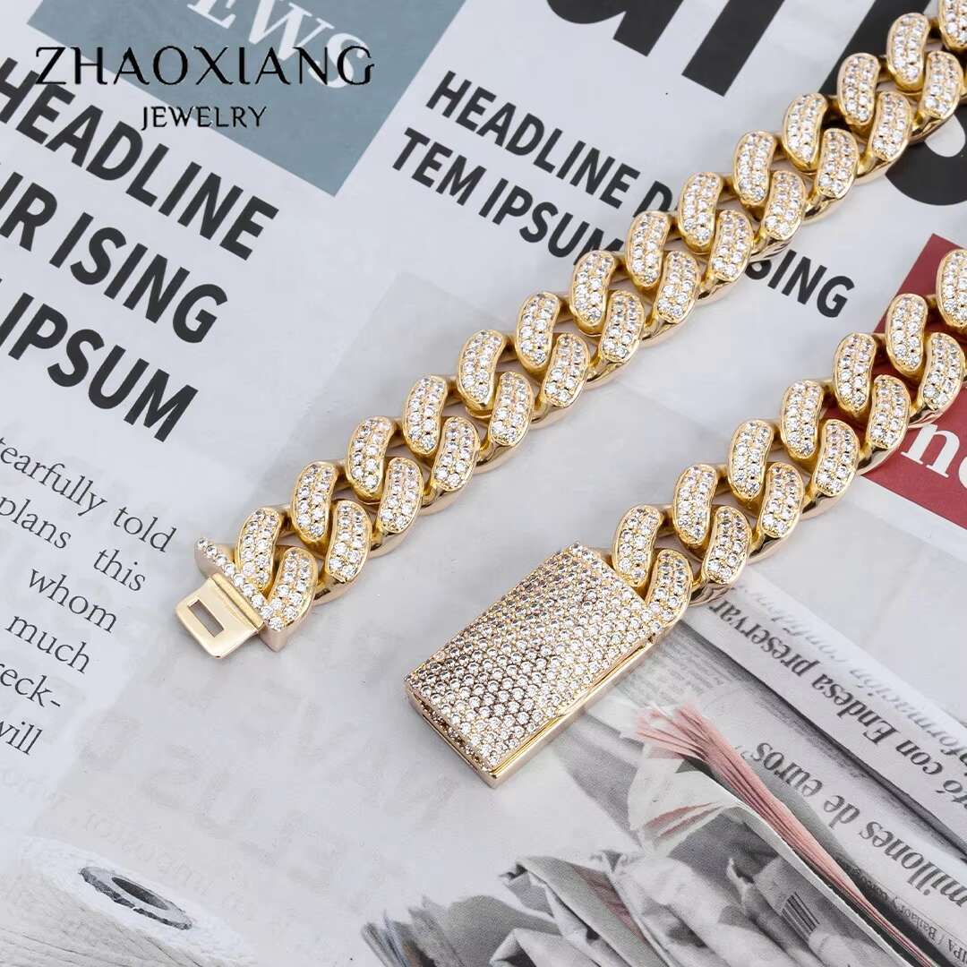 Jewelry Quality Hiphop Iced Out Cubic Moissanite Cuban Link Chain Necklace Mens Brass Moissanite Diamond Chain Necklace