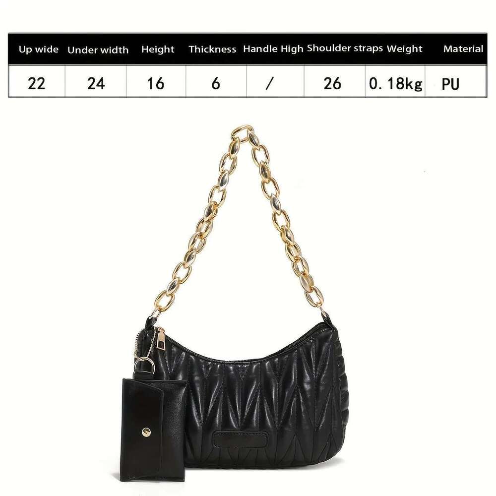 Argyle Quilted Ruched Crescent Fashion Chain Shoulder Bag, Women's Handbag With Coin Purse For Summer