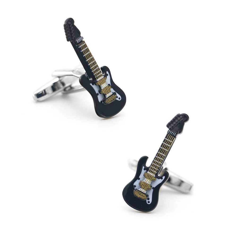 Mens Guitar Cufflinks Black Classic Bass Design High Quality Copper Cufflinks Wholesale and RetailT250412