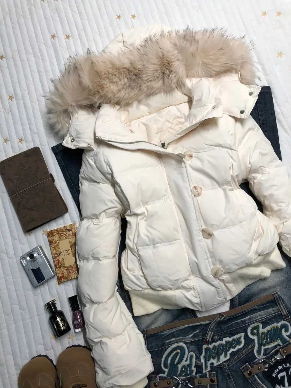 American retro fur collar warm solid color women hooded cotton coat ins winter loose casual slim cotton coat jackets Z251106