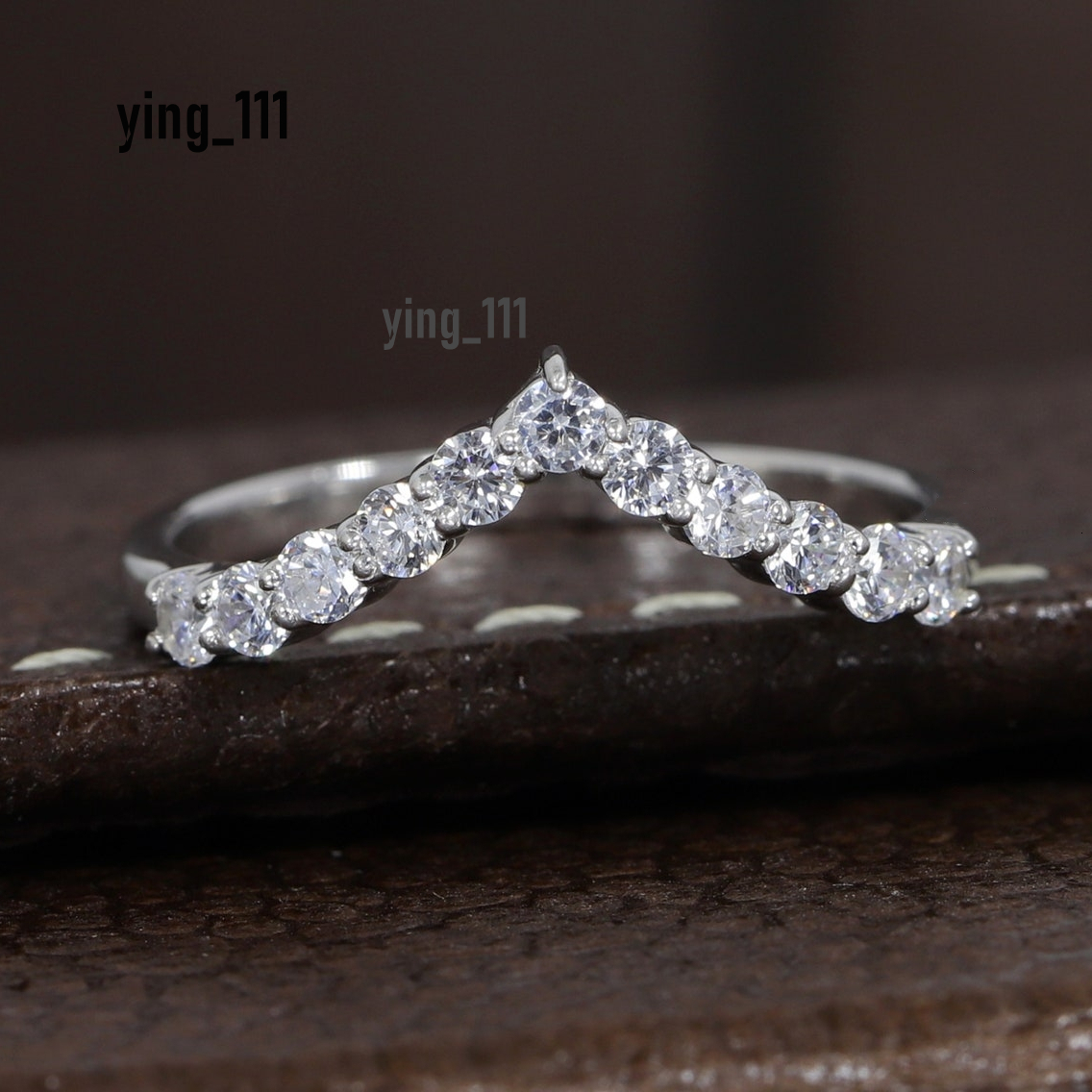 Jewelry 18K White Gold Vintage Style V Shape Lab Grown Diamond Round Cut 0.50ct Wedding Ring 14K Gold Ring Half Set Ring Band