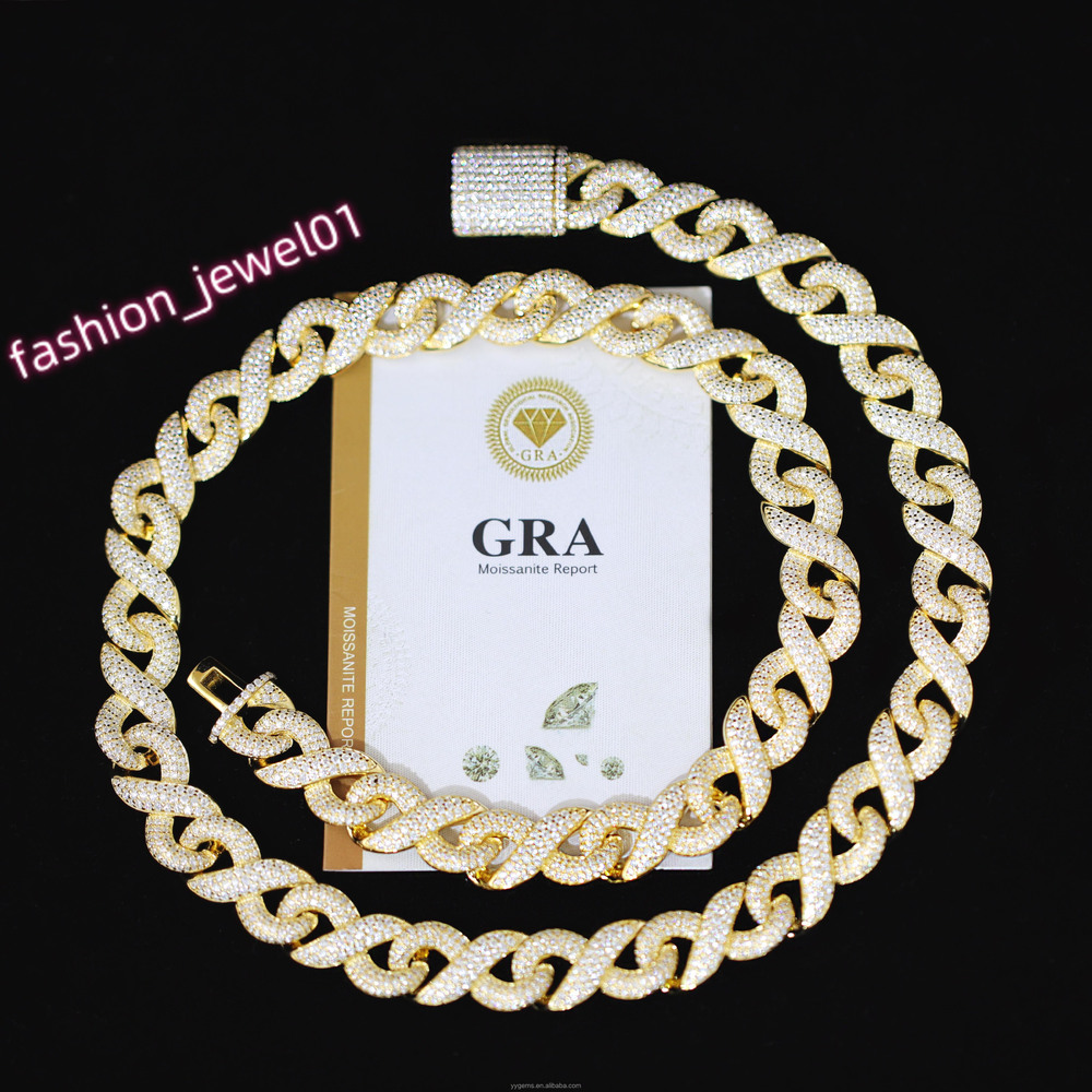 Hot Selling Hip Hop Chain 13mm Wide 925 Silver Necklace D/VVS Moissanite Necklace Iced Out Cuban Link Chain