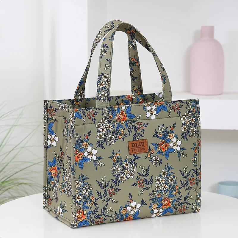nylon printed thick capacity large handbag work portable zipper semi closed lunch box storage bag bento bag 250410