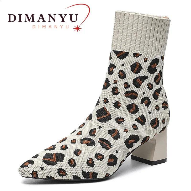 DIMANYU Ankle Boots Women Knitting 2025 High Heel Sock Boots Ladies Pointed Toe Stretch Booties Women 250411