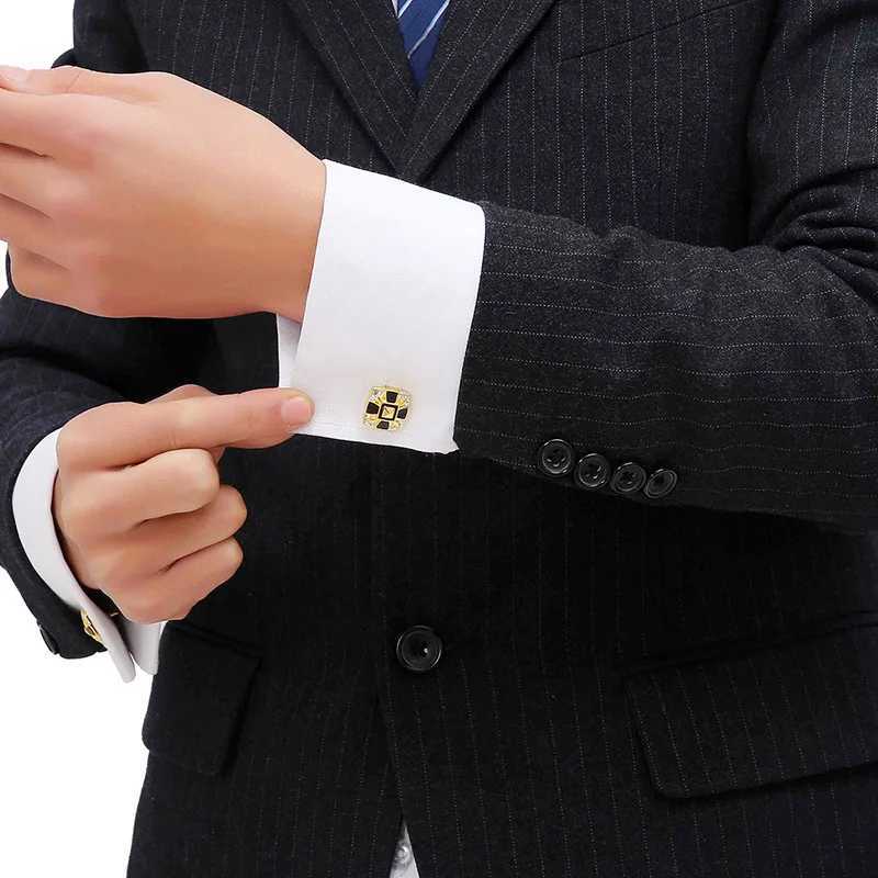 High quality gold black square crystal mens business enamel cufflinks dress accessories French shirt cuffs Fathers jewelry giftsT250412