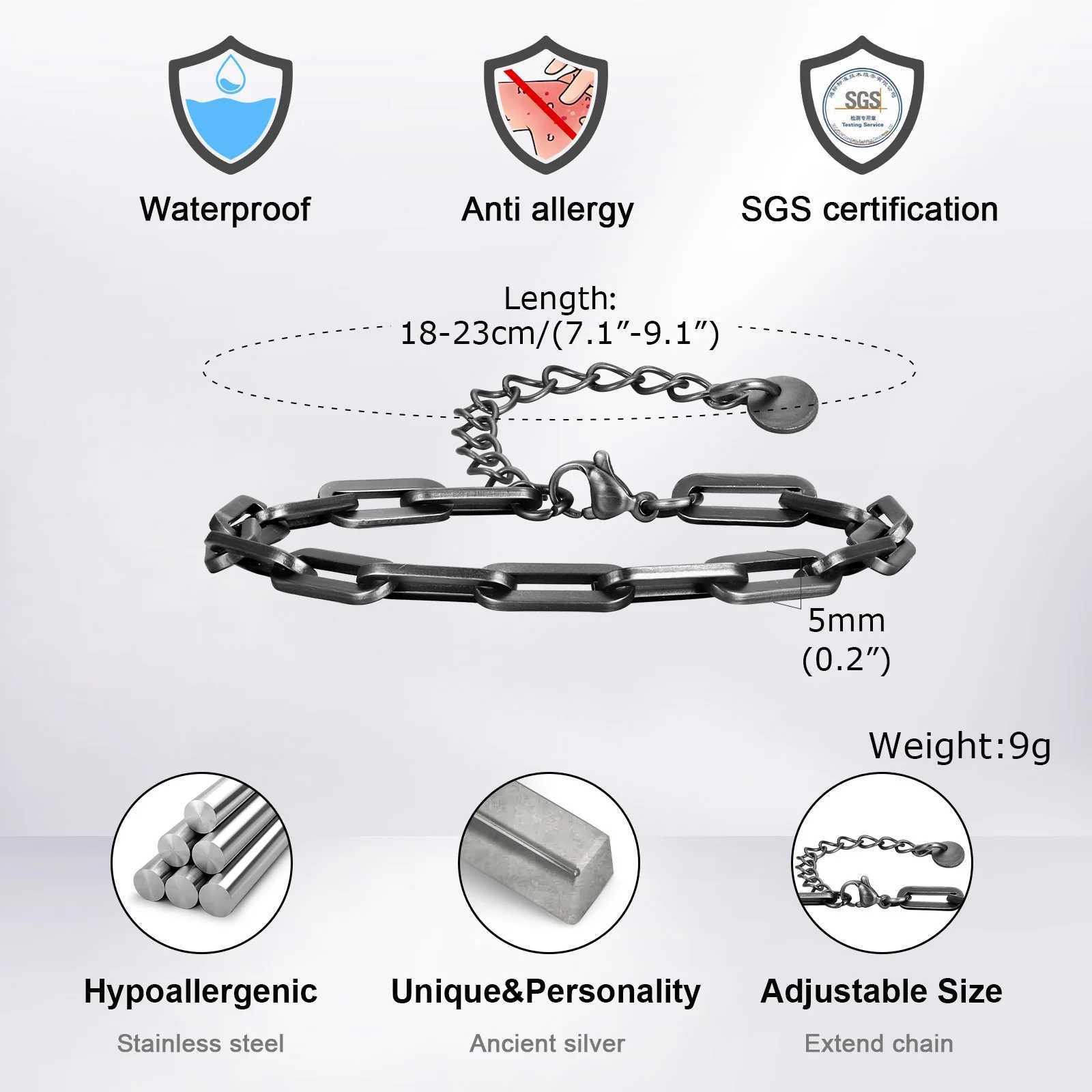 5mm Paperclip Chain Bracelets for Men WomenWaterproof Rectangle Stainless Steel Links WristbandTrendy Jewelry GiftsC250411