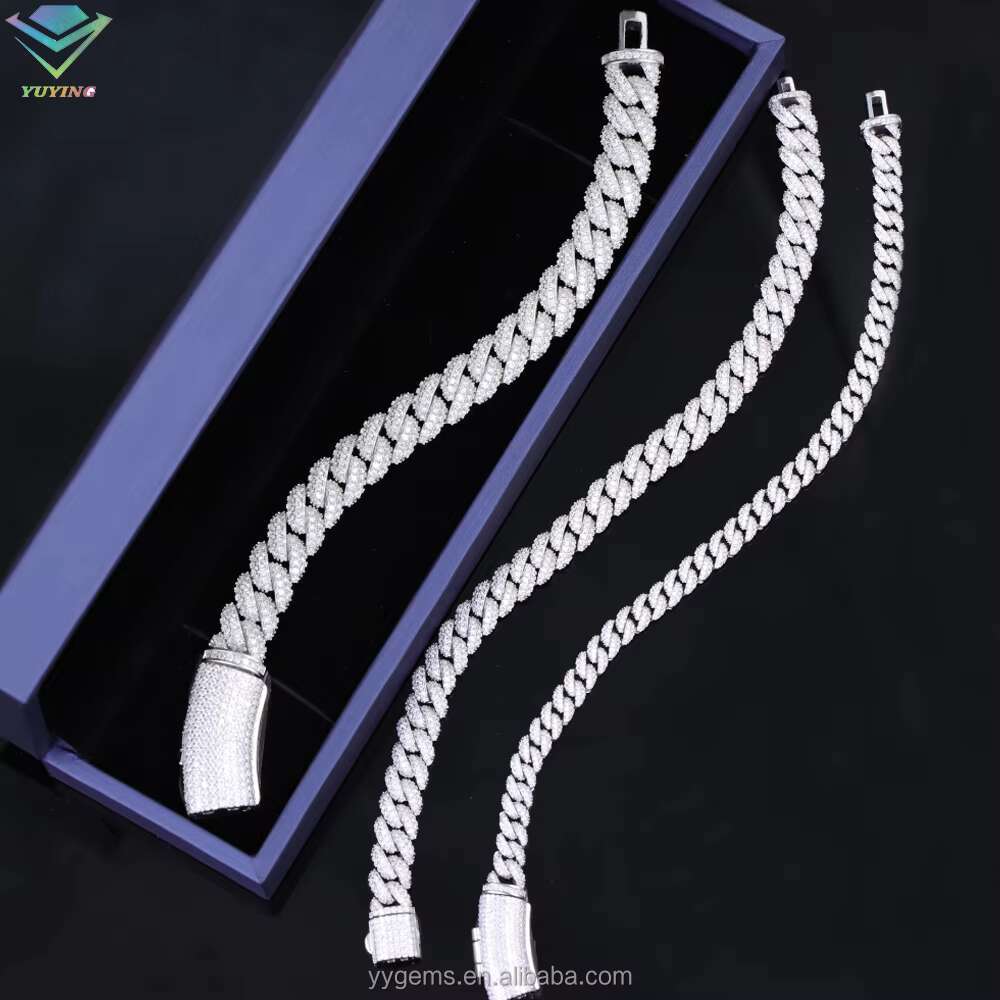 Fast Shipping Moissanite Diamond Hip Hop Jewelry 925 Sterling Silver 6mm 9mm 13mm Iced Out 2rows Cuban Link Chain Men Necklace