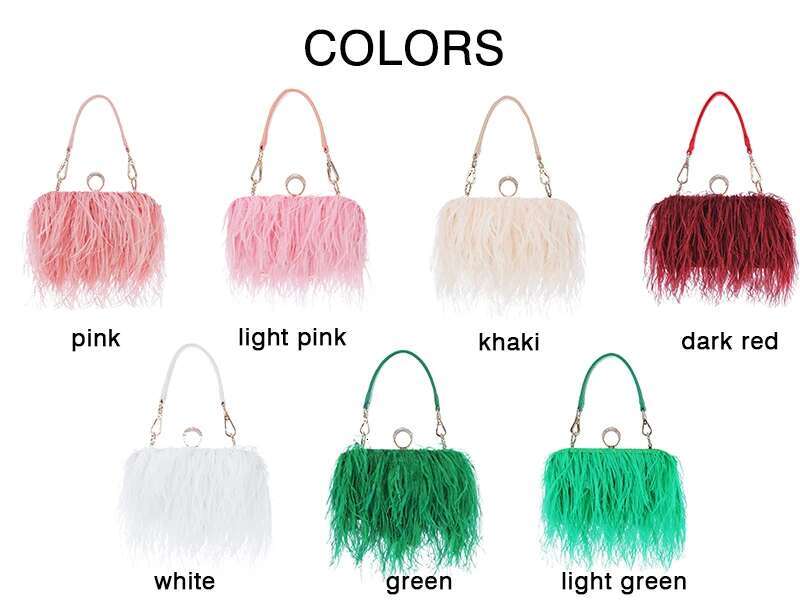 Ostrich Feather Party Evening Clutch Women Wedding Purses And Handbags Small Shoulder Chain Designer Bag 16 Color