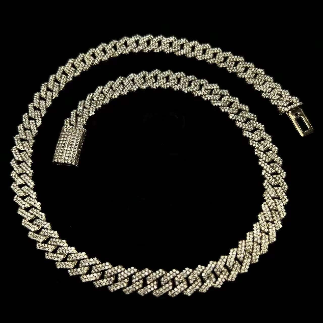 Fine Jewelry Hip Hop Gold Plated 925 Sterling Silver VVS Moissanite Diamond Iced Out Miami Cuban Link Chain Necklace for Men