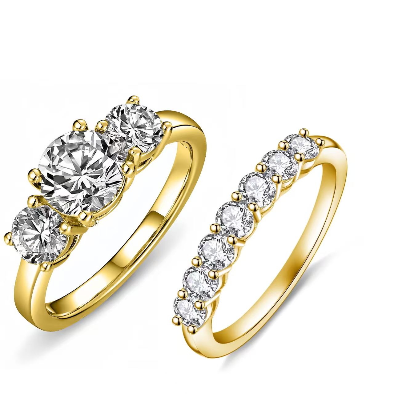 2 Carat Moissanite Engagement Ring For Women 3 Stones Lab Dia Sterling Sier White Gold Plated Wedding Jewelry Gift