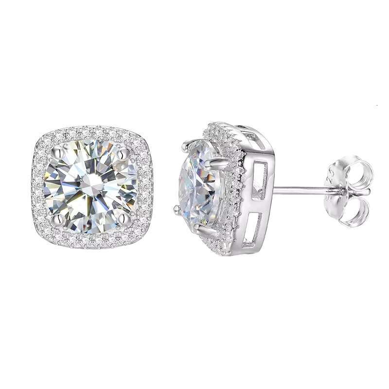 Dropshipping Square Shape 6.5mm 8mm Real Moissanite Earring Screw Back 1CT 2CT 925 Silver Ice Out Stud Earring for Women