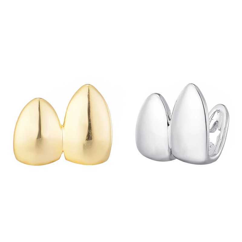 Hip Hop 2-piece Gold Plated Grillz Top and Bottom Charm Grills Suitable for Men Women Jewelry Gifts W250412