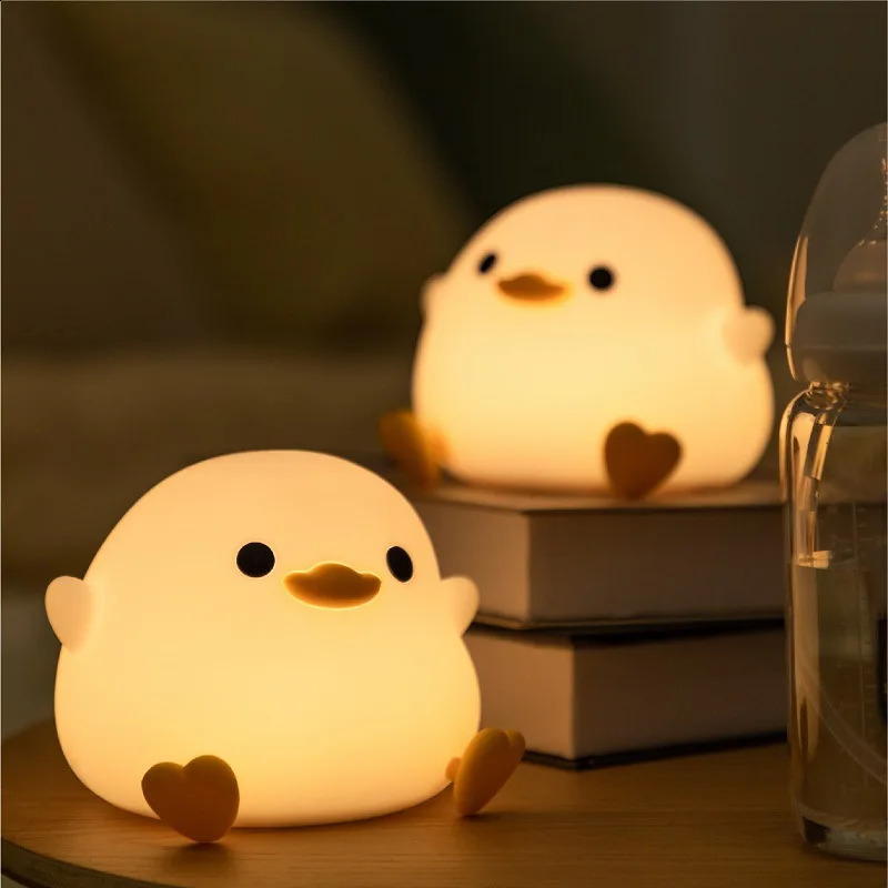 LED Night Light Cute Duck Cartoon Animal Silicone Light Childrens Touch Sensor Timer USB Charging Birthday Gift 250411