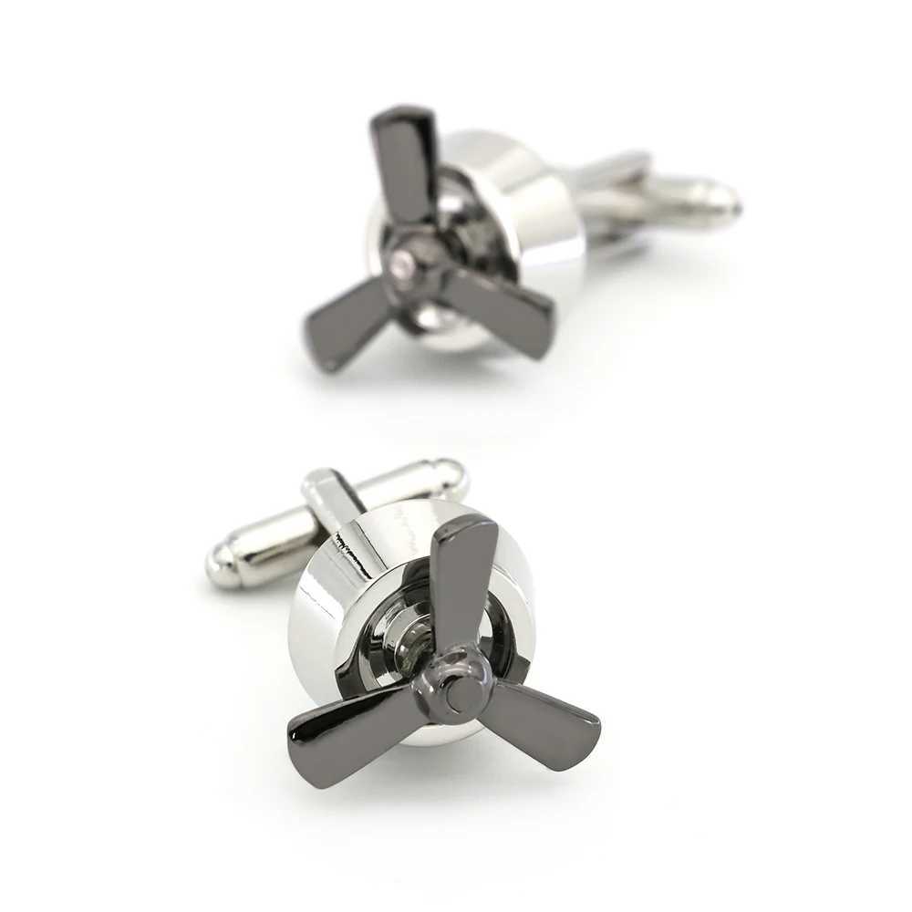 Mens rotary propeller cufflinks made of high-quality brass material for firearms black aircraft design cufflinks wholesale and retailT250412