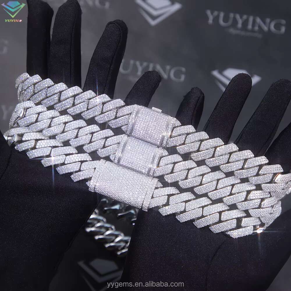 Hot-sale 3row Vvs Diamond Cuban Chain Real 925 Silver Gold Plated Fine Jewelry Necklaces Bracelet with GRA Moissanite Hiphop