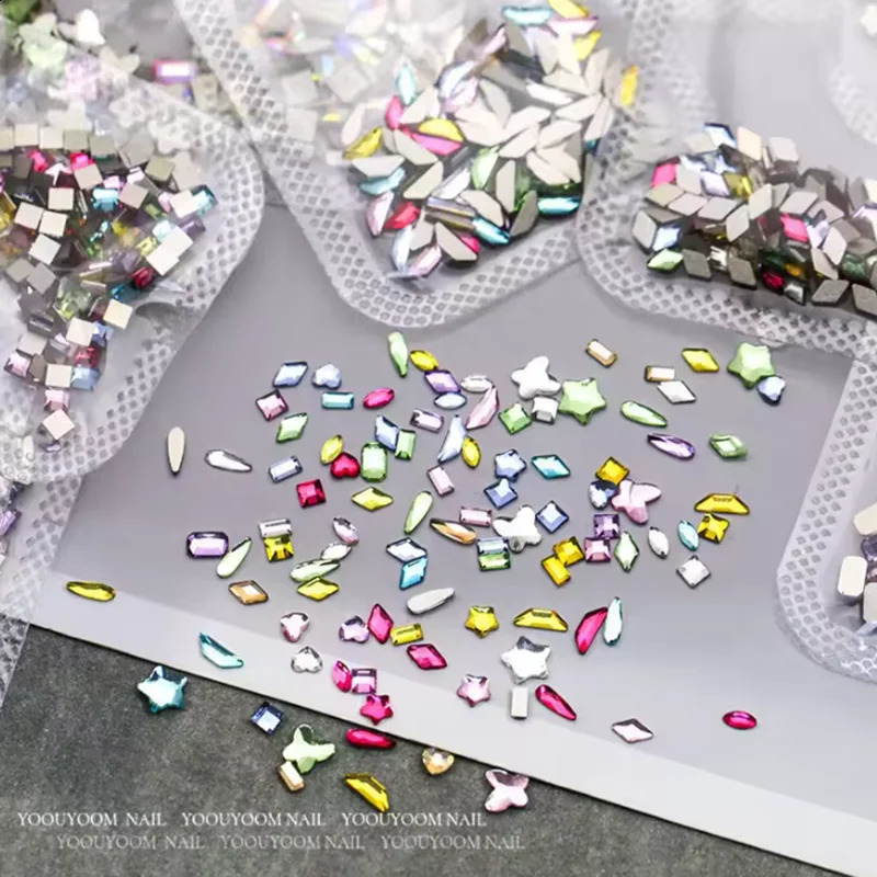 Acrylic flat back diamond mixed shape flash DIY nail handmade accessories 100 pieces mini nail art rhinestone crystal 250407