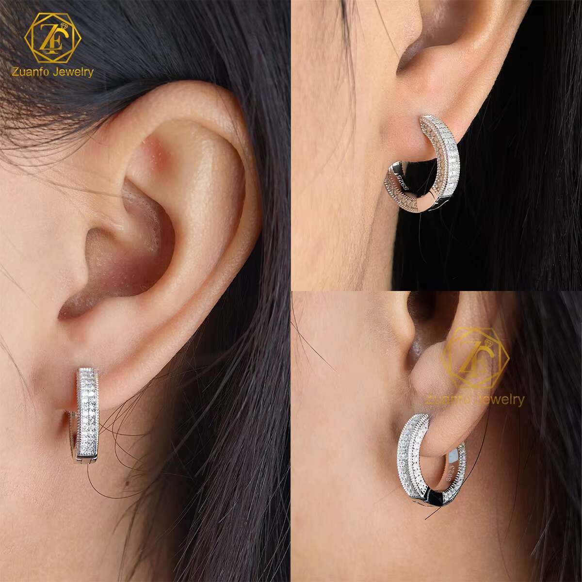 Factory Price 18K Gold Plated 925 Silver Trendy Iced Out Moissanite Hiphop Earrings Diamond Stone Hoop Earrings for Party Gifts