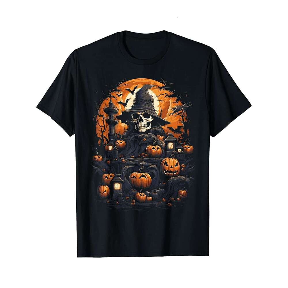 Designer T shirt Skeleton Tarot Card Halloween Custom Graphic Tees for Men - 220g T shits