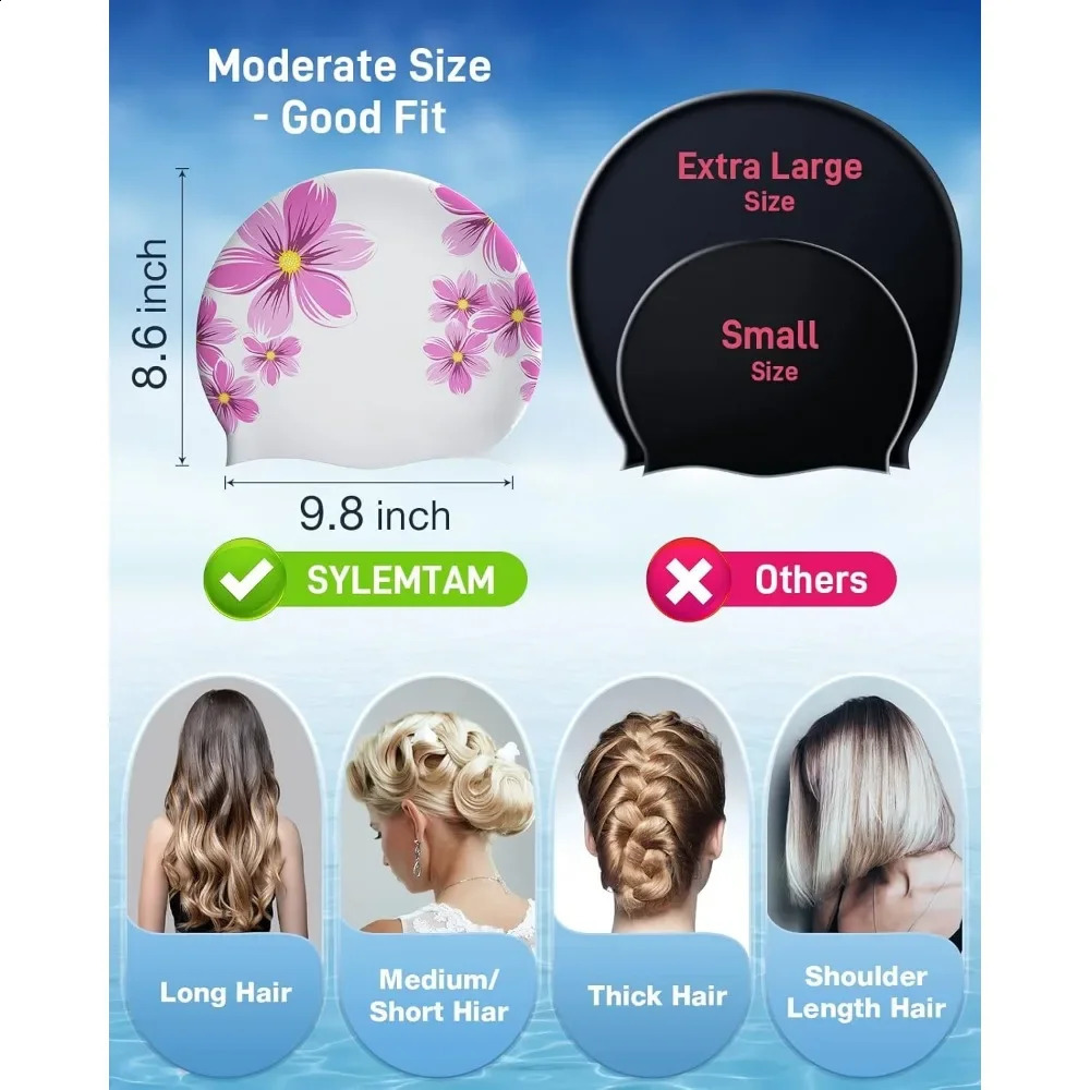 Womens Swimming Cap Silicone Long Hair Swimming Cap Non-slip Waterproof Womens Swimming Cap Adult 250411