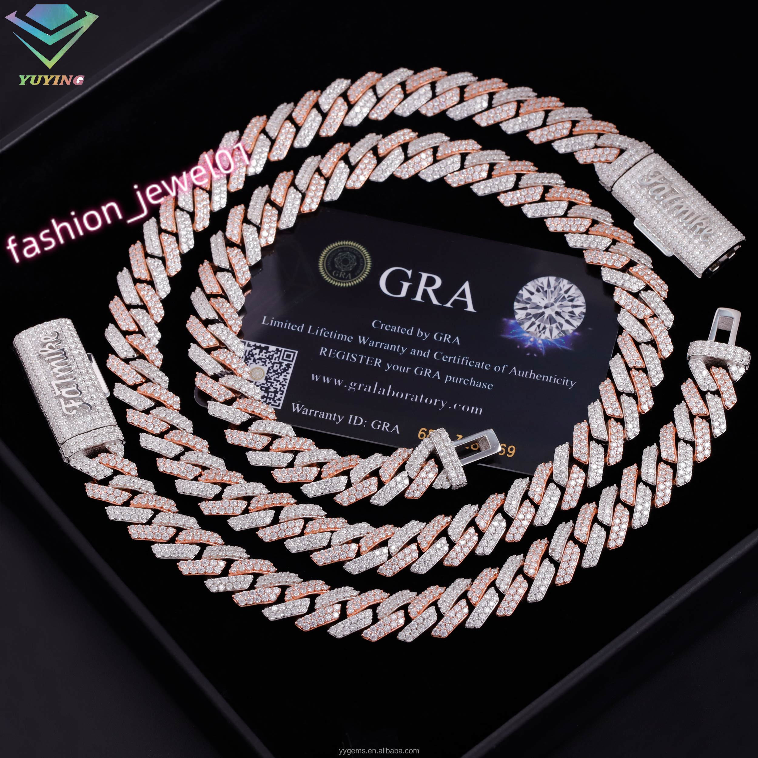 Fashion Jewelry Iced Out Moissanite Diamond 8mm 10mm 12mm Width 925 Solid Silver Cuban Link Chain for Men Necklace