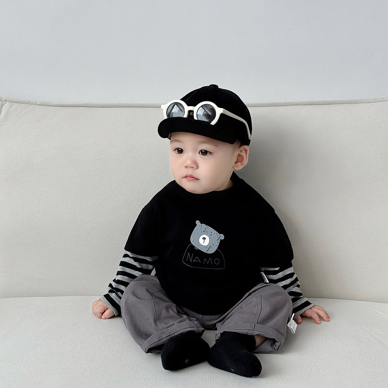 Ddmyshoesvip Korean Boys Long Sleeved T Shirt Set For Spring New Handsome Children S Casual Top Baby Fake Two Piece Base Shirt
