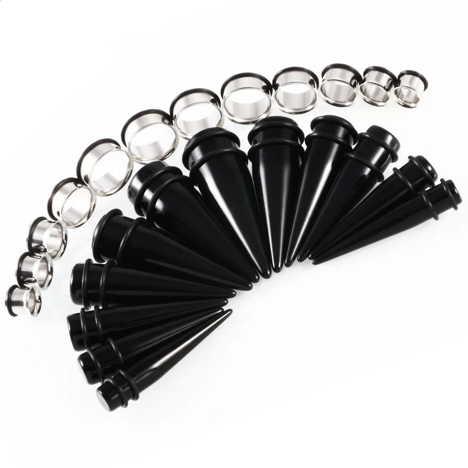 FHJEWE 24 pcs Gauge Kit Stainless Steel Flared Ear Stretching Kit Punk 10mm-20mm Plugs and Tapers Ear Expander Tunnel Gauges Set 250403