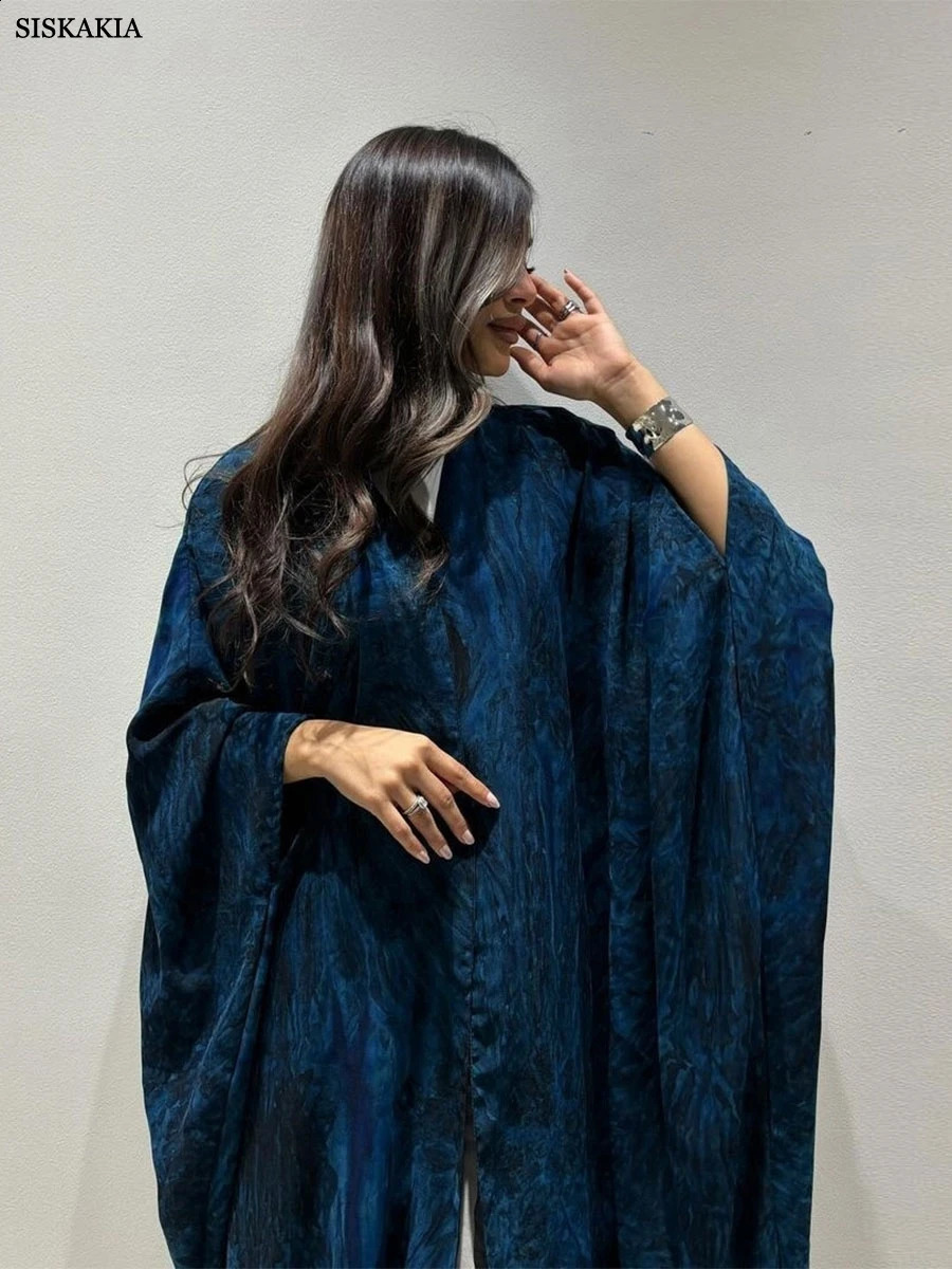 Siskakia Eid Mubarak Clothing Dubai Fashion Tie Dye Long Abaya Muslim Women Bat Sleeve Dress 250411