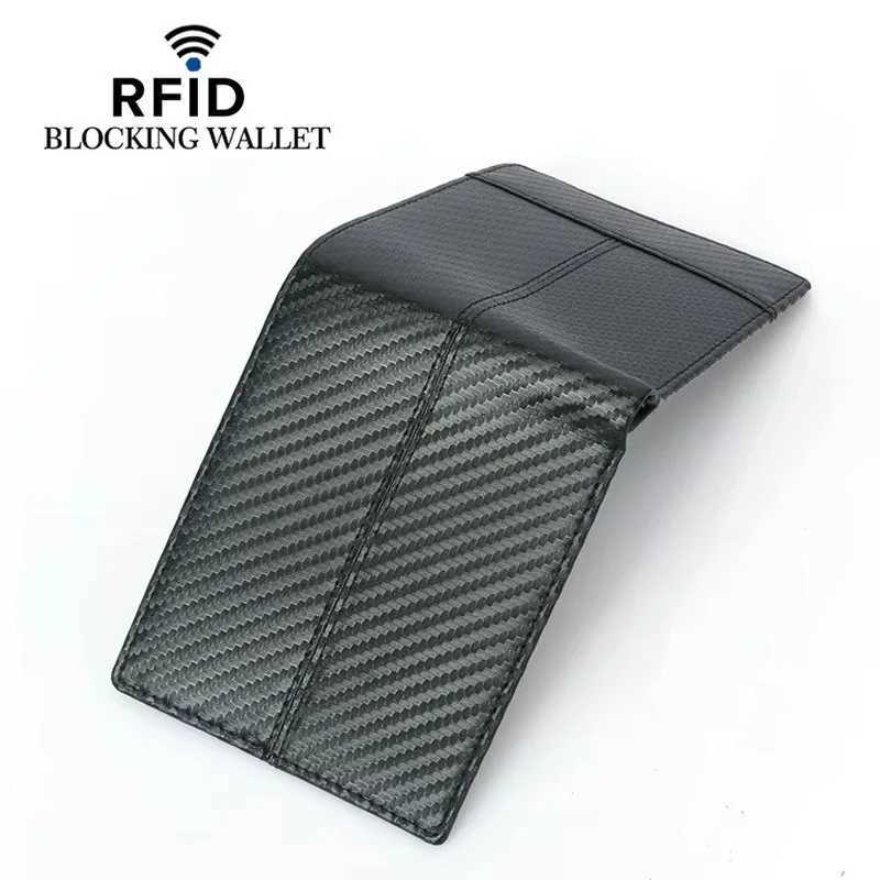 Carbon fiber pattern RFID wallet splicing multi card slot large capacity fashionable short mens wallet Z250411