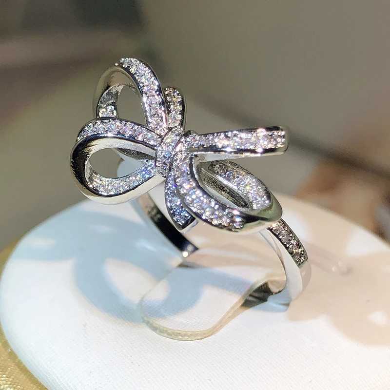 925 sterling silver classic large bow zircon ring for womens fashion Botai wedding engagement jewelry giftXJ250412